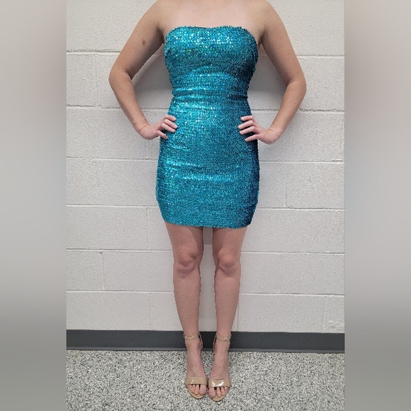 Forever 21 Blue Sparkle Bodycon Mini Dress Size Small - Picture 3 of 5